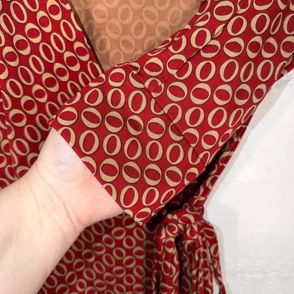Diane Von Furstenberg Rust Red Printed Wrap Midi Dress - Picture 3 of 8